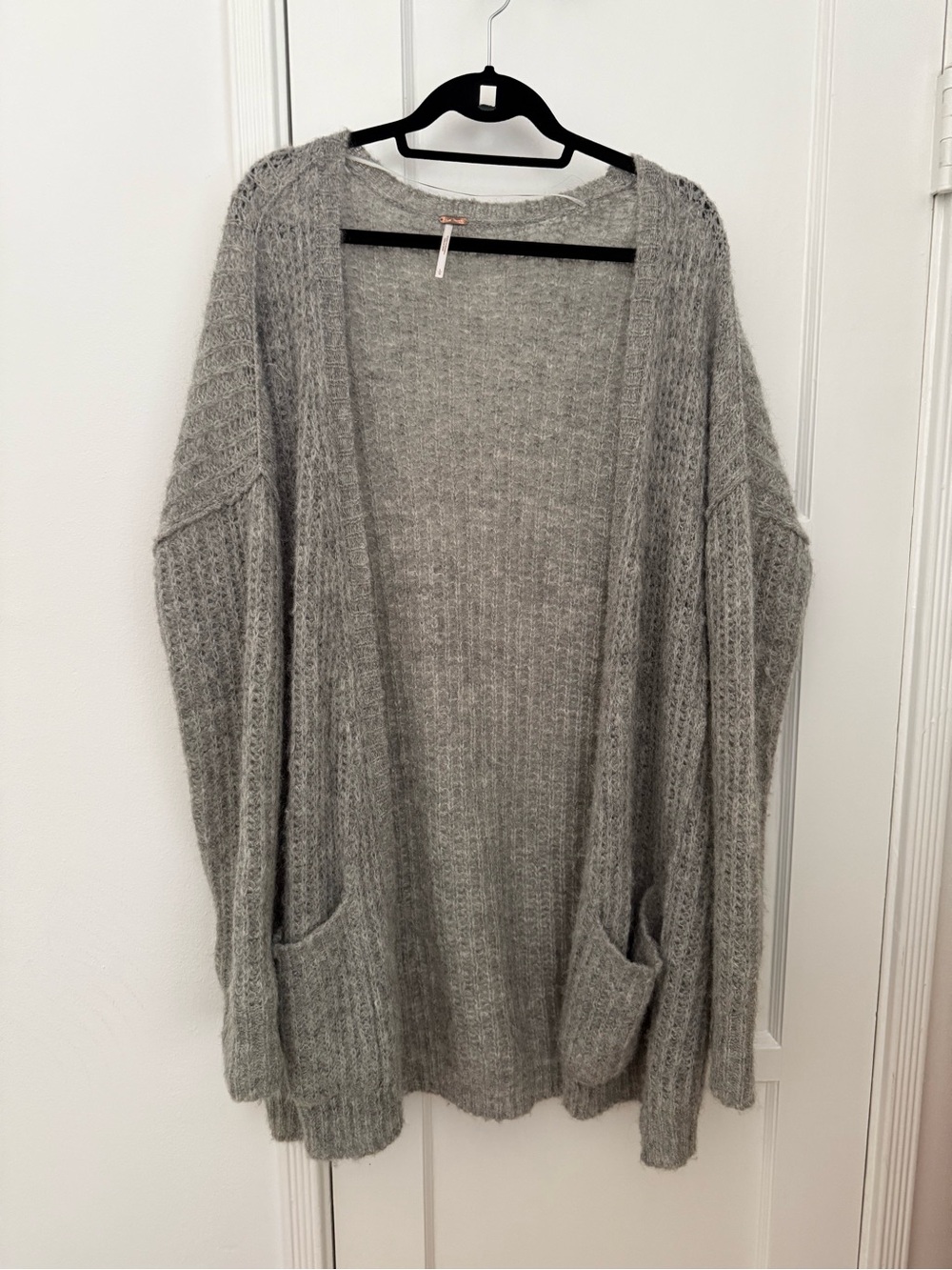 Free People Light Gray Open-Front Knit Cardigan